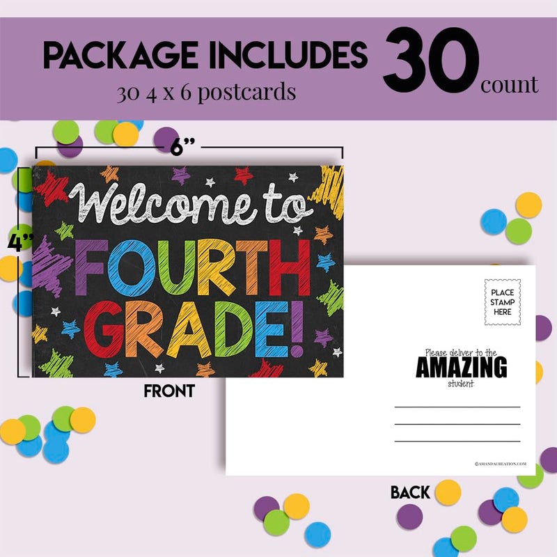 Amanda Creation Welcome To 4th Grade Colorful Chalkboard Themed Blank Postcards For Teachers To Send To Students, 4"x6" Fill In Notecards by AmandaCreation (30) - Image 3